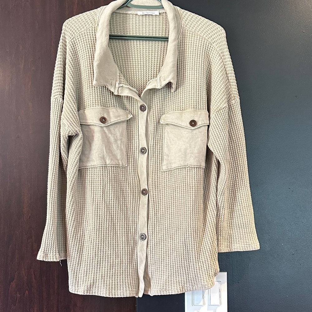 BUCKETLIST Beige Waffle Knit Button-Front Jacket